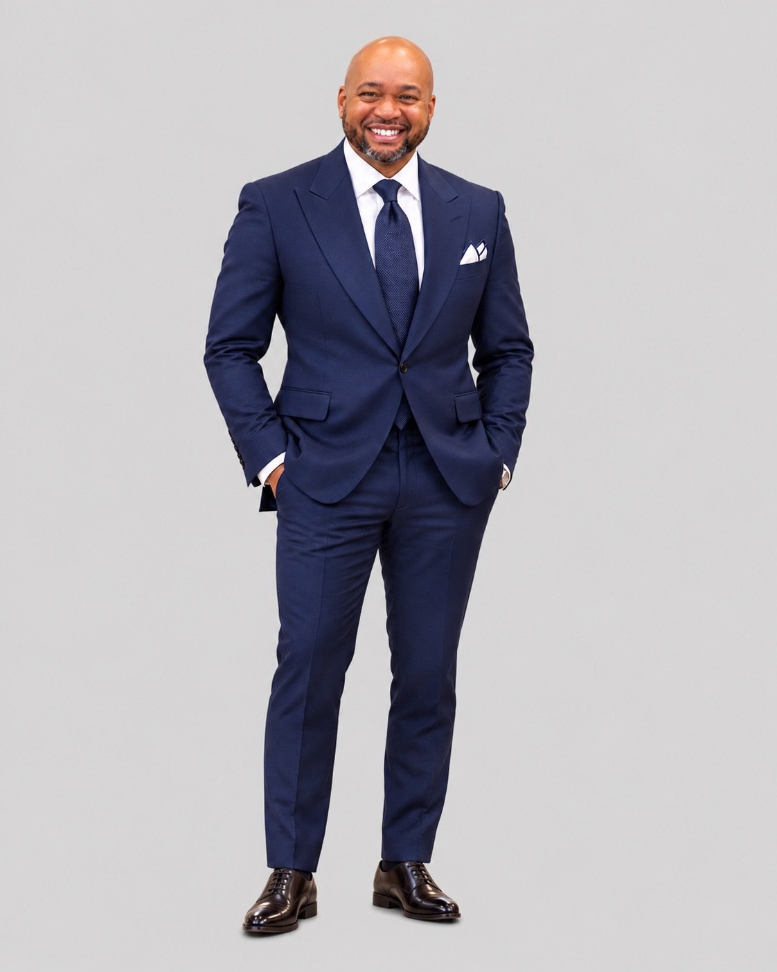 Full-Length Navy Suit of Pastor Elijah Rodriguez